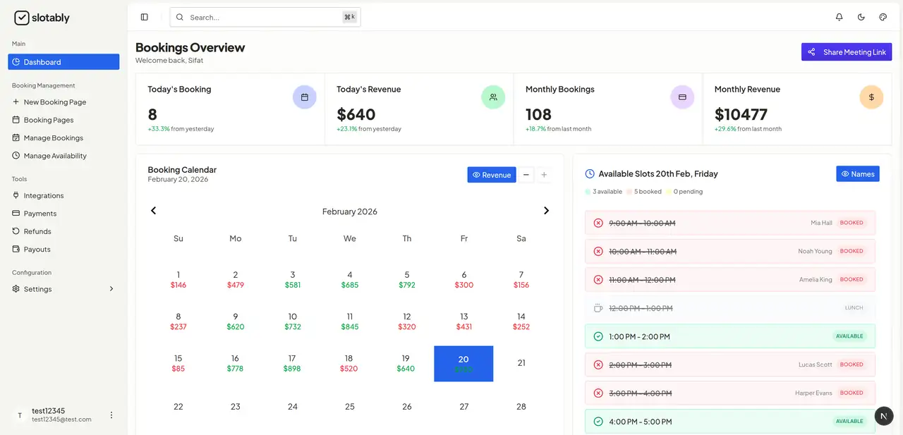 Slotably dashboard preview in browser frame